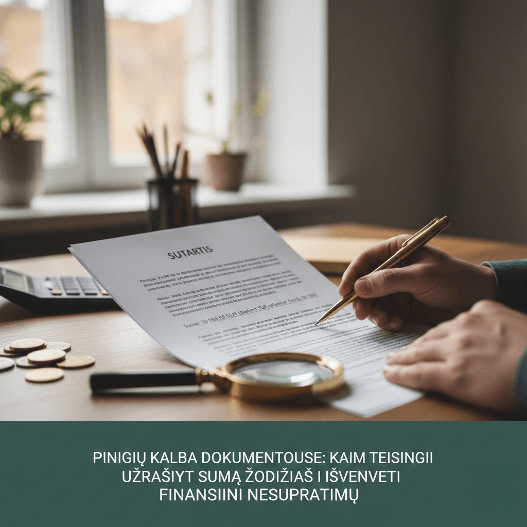 Pinigų kalba dokumentuose: kaip teisingai užrašyti sumą žodžiais ir išvengti finansinių nesusipratimų