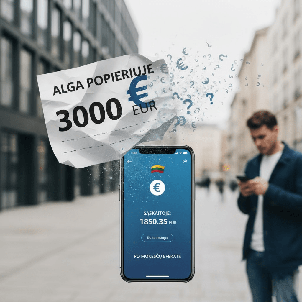 Alga popieriuje prieš realybę sąskaitoje: kur išgaruoja jūsų uždirbti eurai ir kaip suvaldyti „po mokesčių“ efektą?