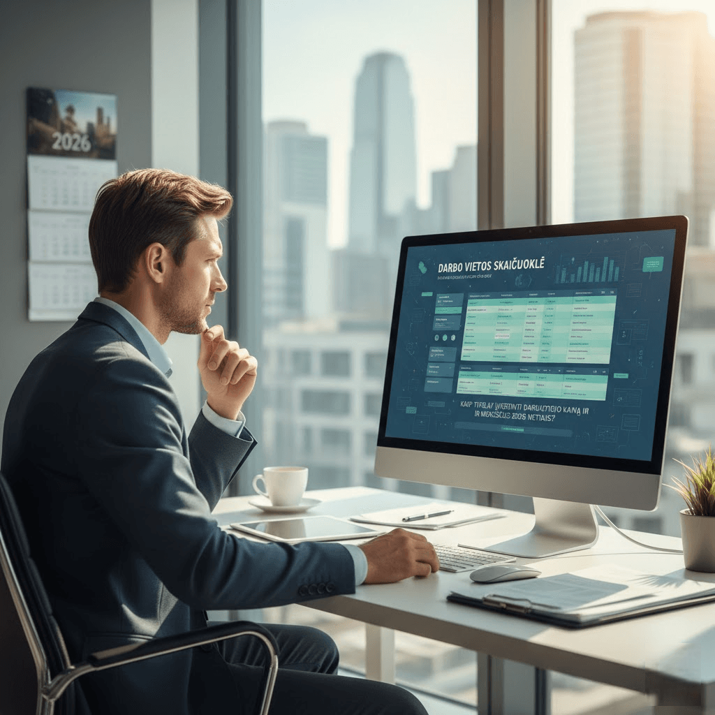Darbo vietos skaičiuoklė: Kaip tiksliai įvertinti darbuotojo kainą ir mokesčius 2026 metais?