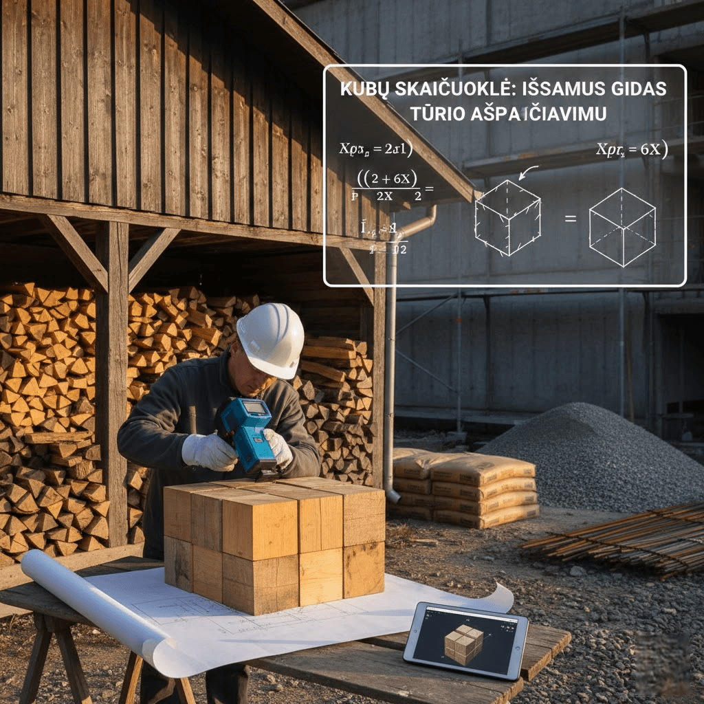 Kubų skaičiuoklė: Išsamus gidas, kaip tiksliai apskaičiuoti tūrį malkoms, betonui ir statyboms
